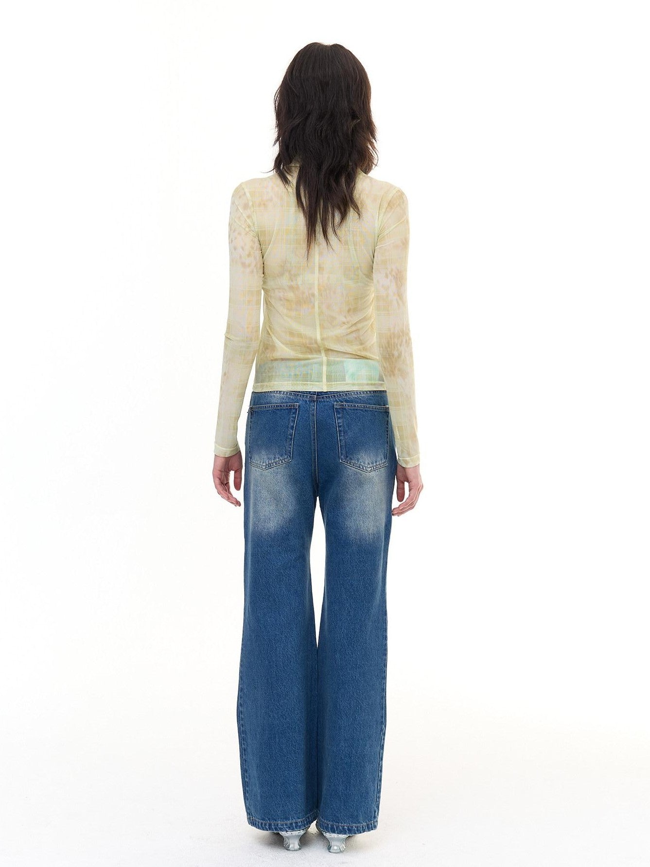 FayChui Pale Yellow Leopard Cross Print Slim Women&