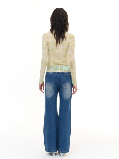 FayChui Pale Yellow Leopard Cross Print Slim Women&