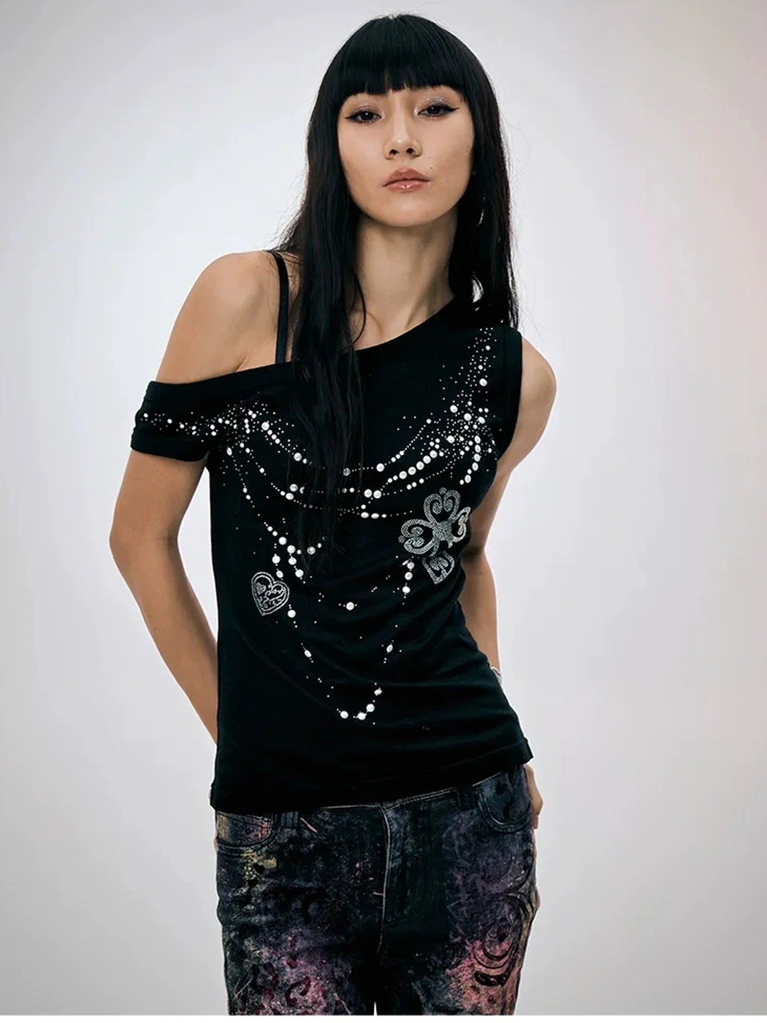 FayChui  Pearl Embellished Off Shoulder Knit Top