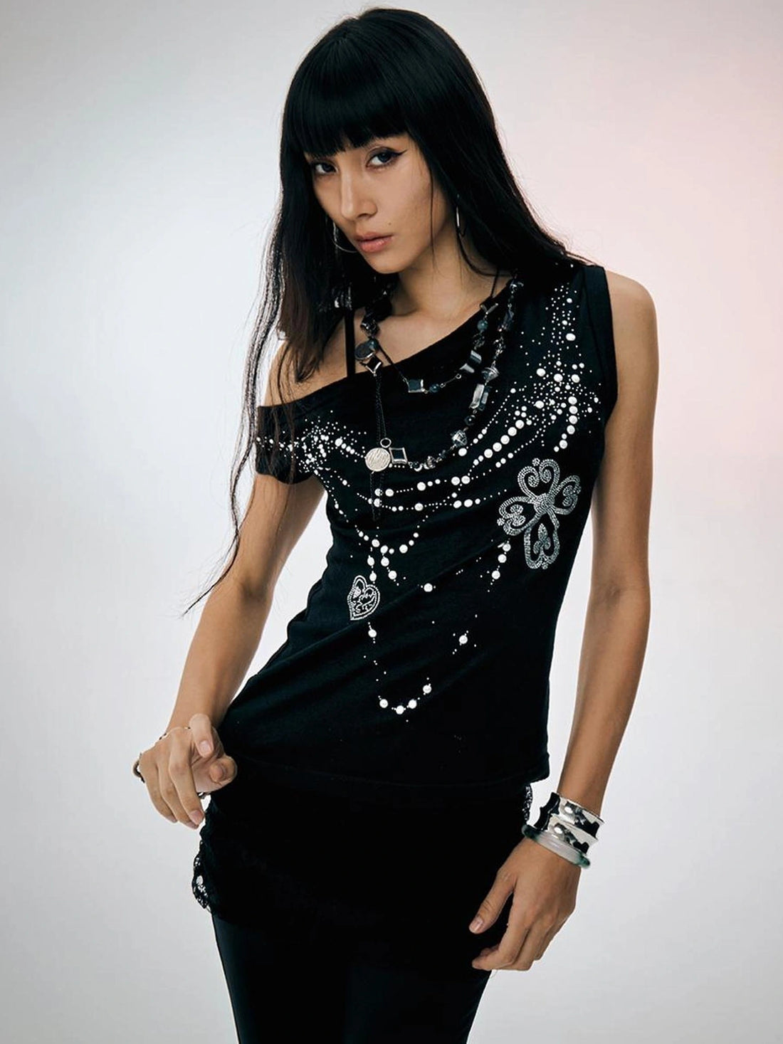 FayChui  Pearl Embellished Off Shoulder Knit Top