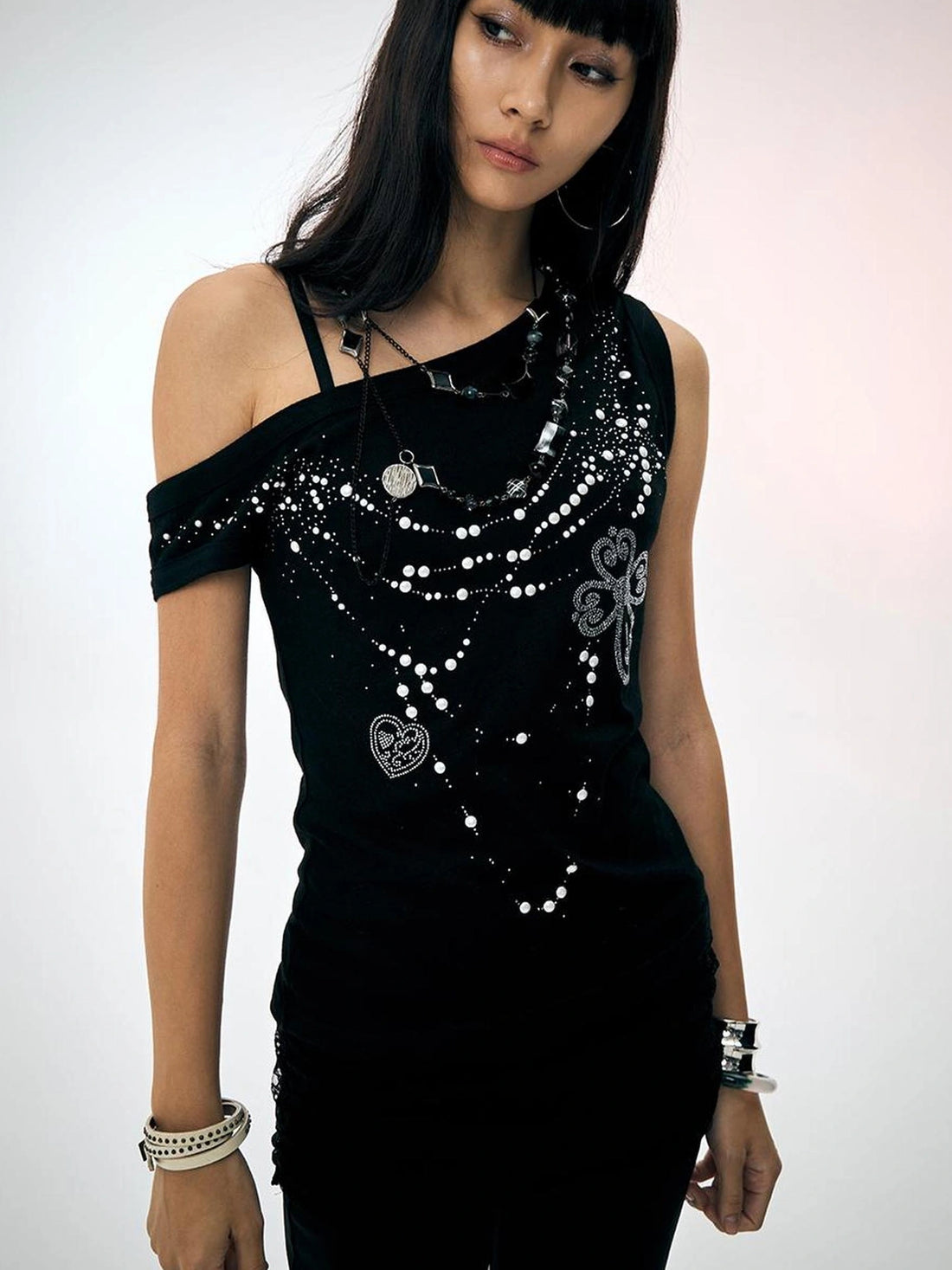 FayChui  Pearl Embellished Off Shoulder Knit Top