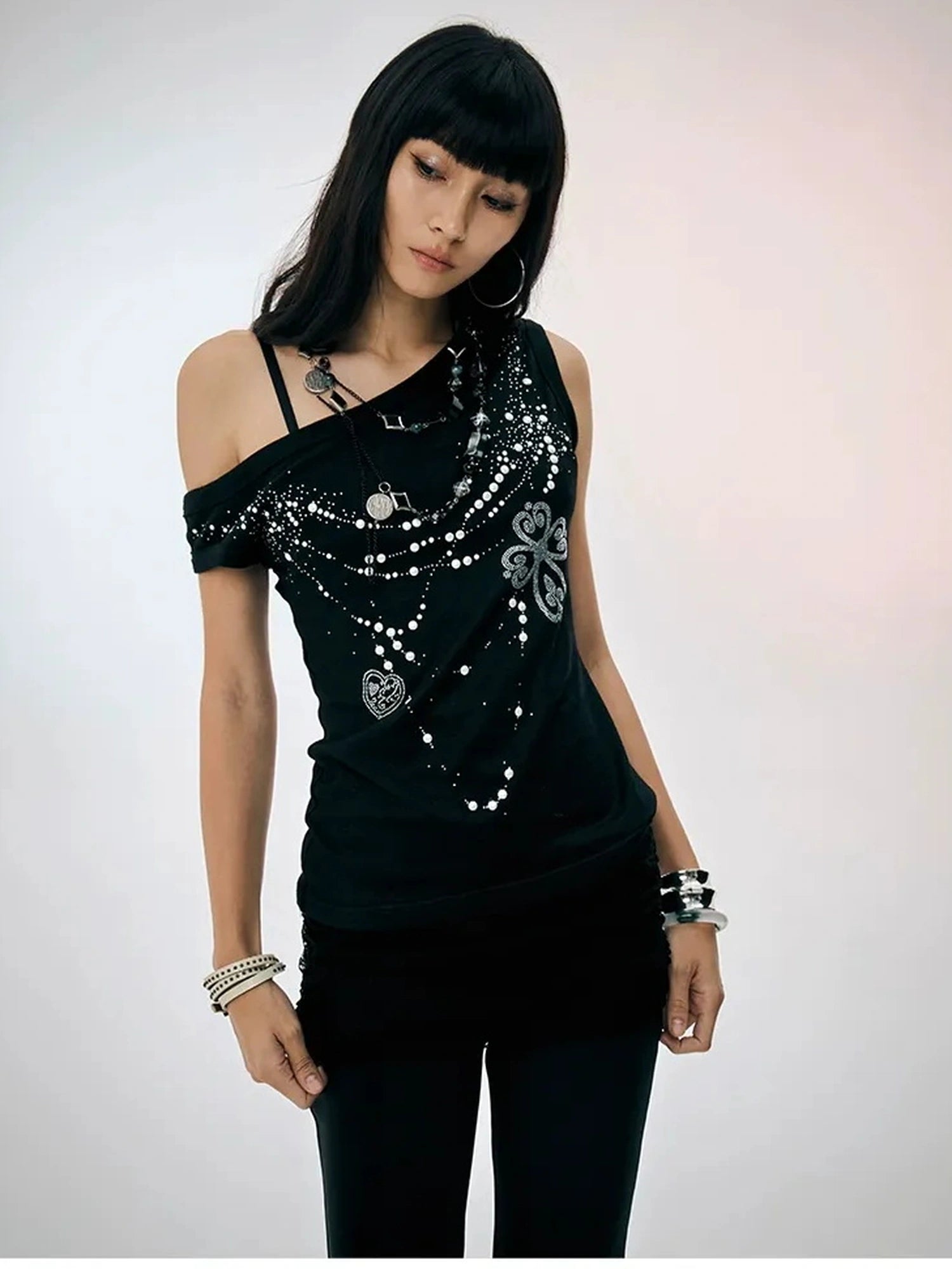 FayChui  Pearl Embellished Off Shoulder Knit Top