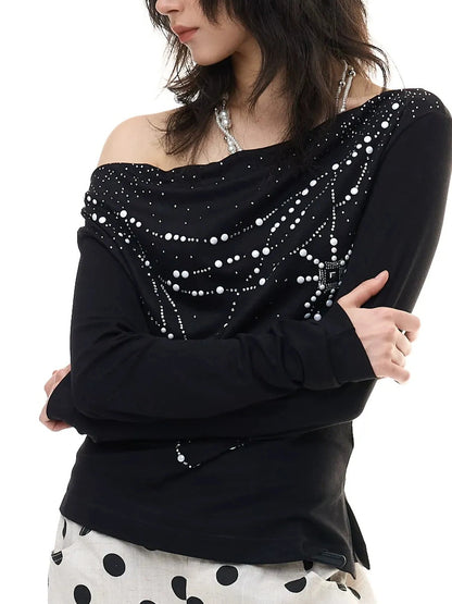 FayChui  Pearl Trimmed Draped Neck Wool Top