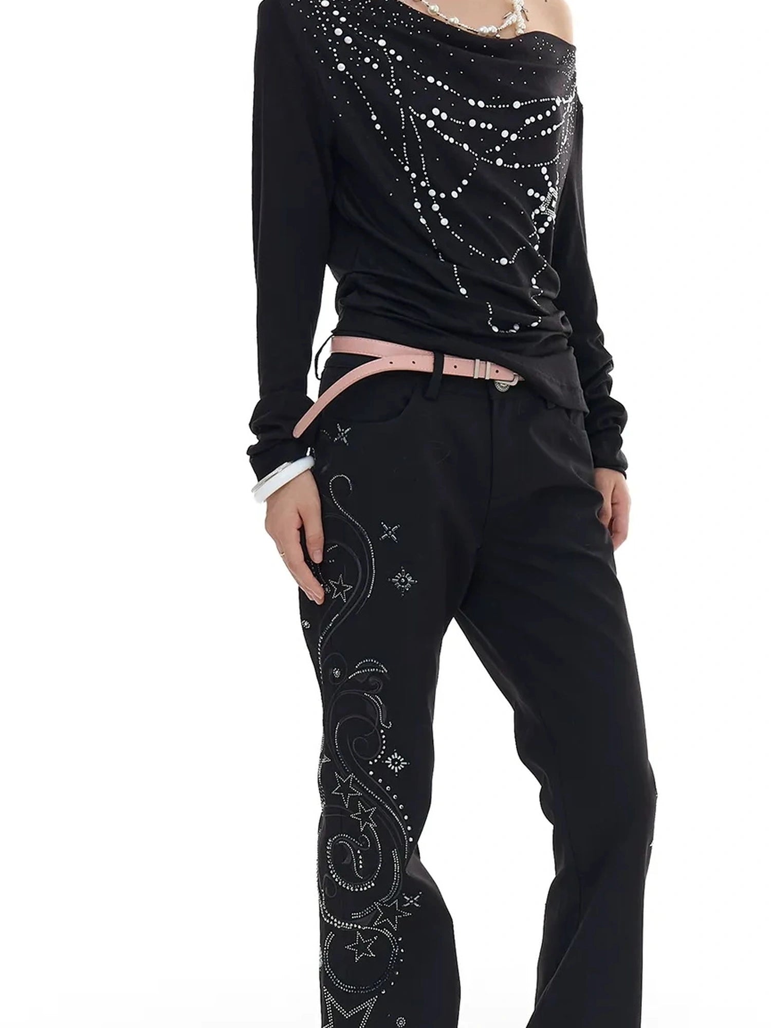 FayChui  Pearl Trimmed Draped Neck Wool Top
