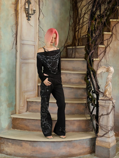 FayChui  Pearl Trimmed Draped Neck Wool Top
