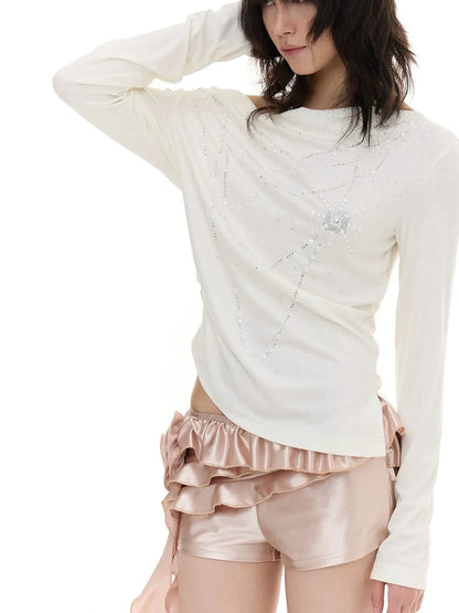 FayChui  Pearl Trimmed Draped Neck Wool Top