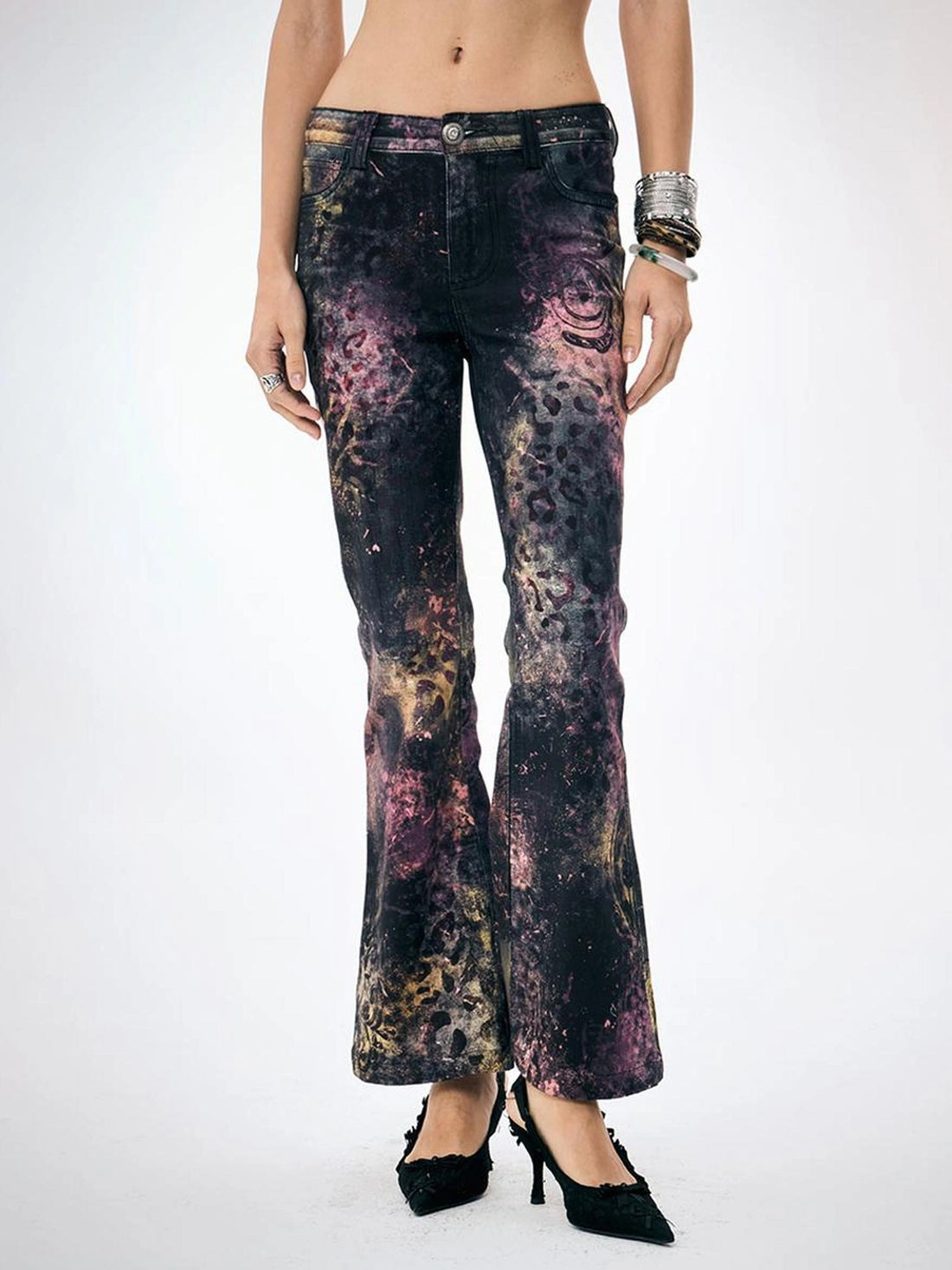 FayChui  Pink Leopard Print Graffiti Slim Pants