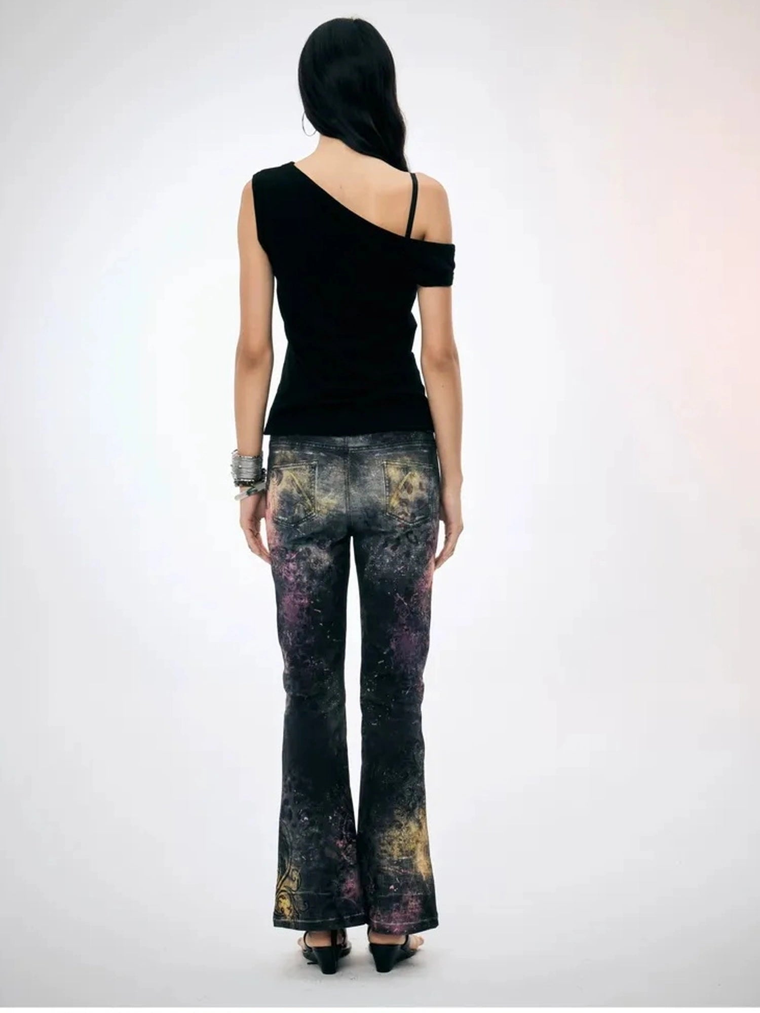 FayChui  Pink Leopard Print Graffiti Slim Pants