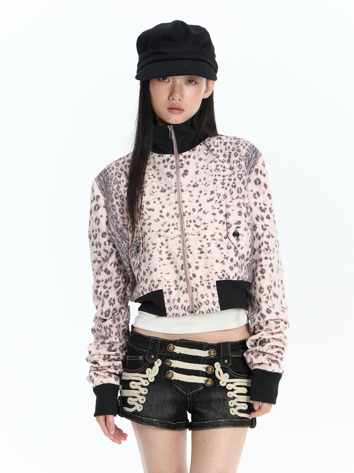FayChui Pink Leopard Print Ribbed Color Block Women&