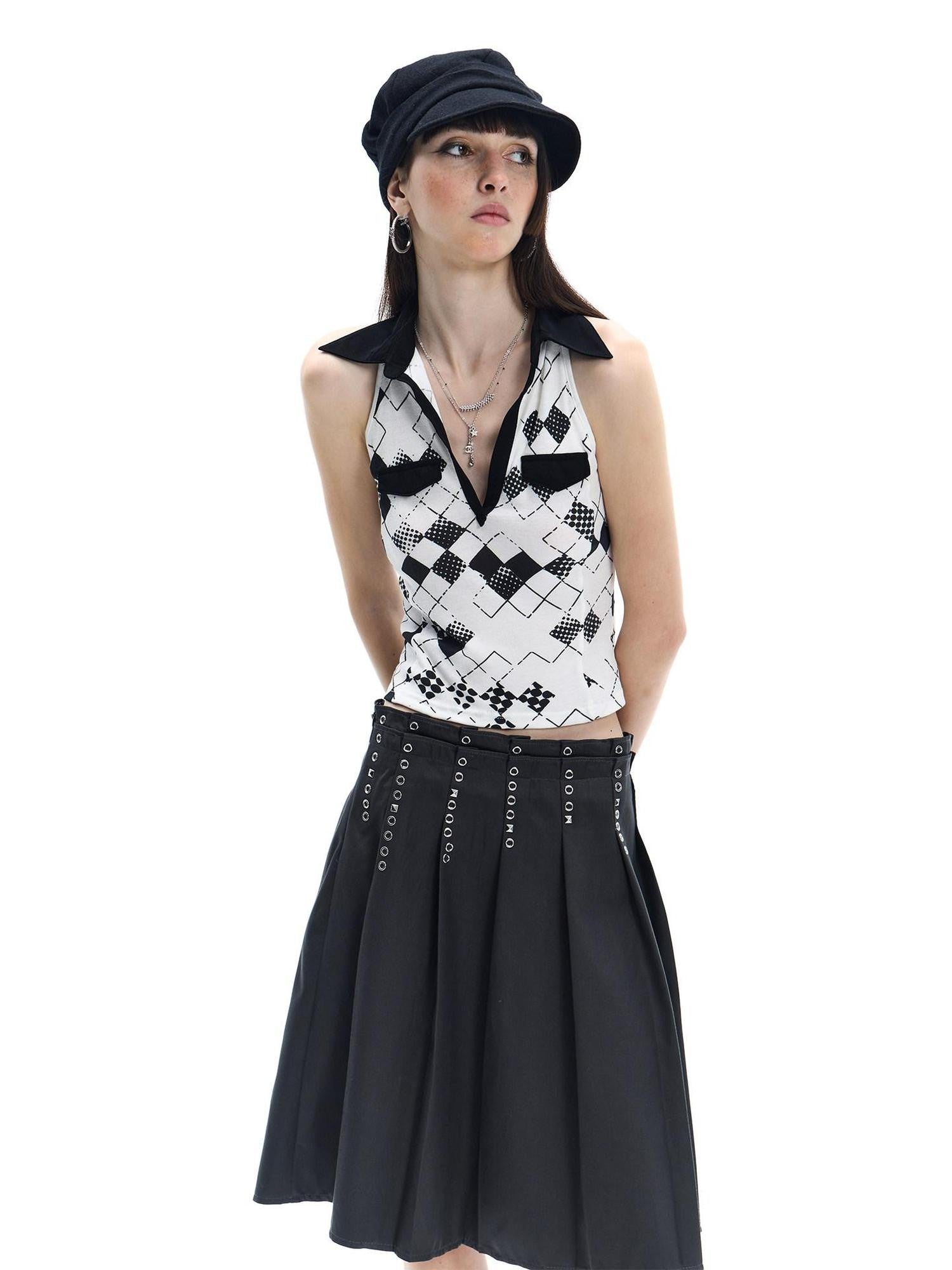 FayChui Polka Dot Heart Diamond Gold Foil Polo Splice Women&