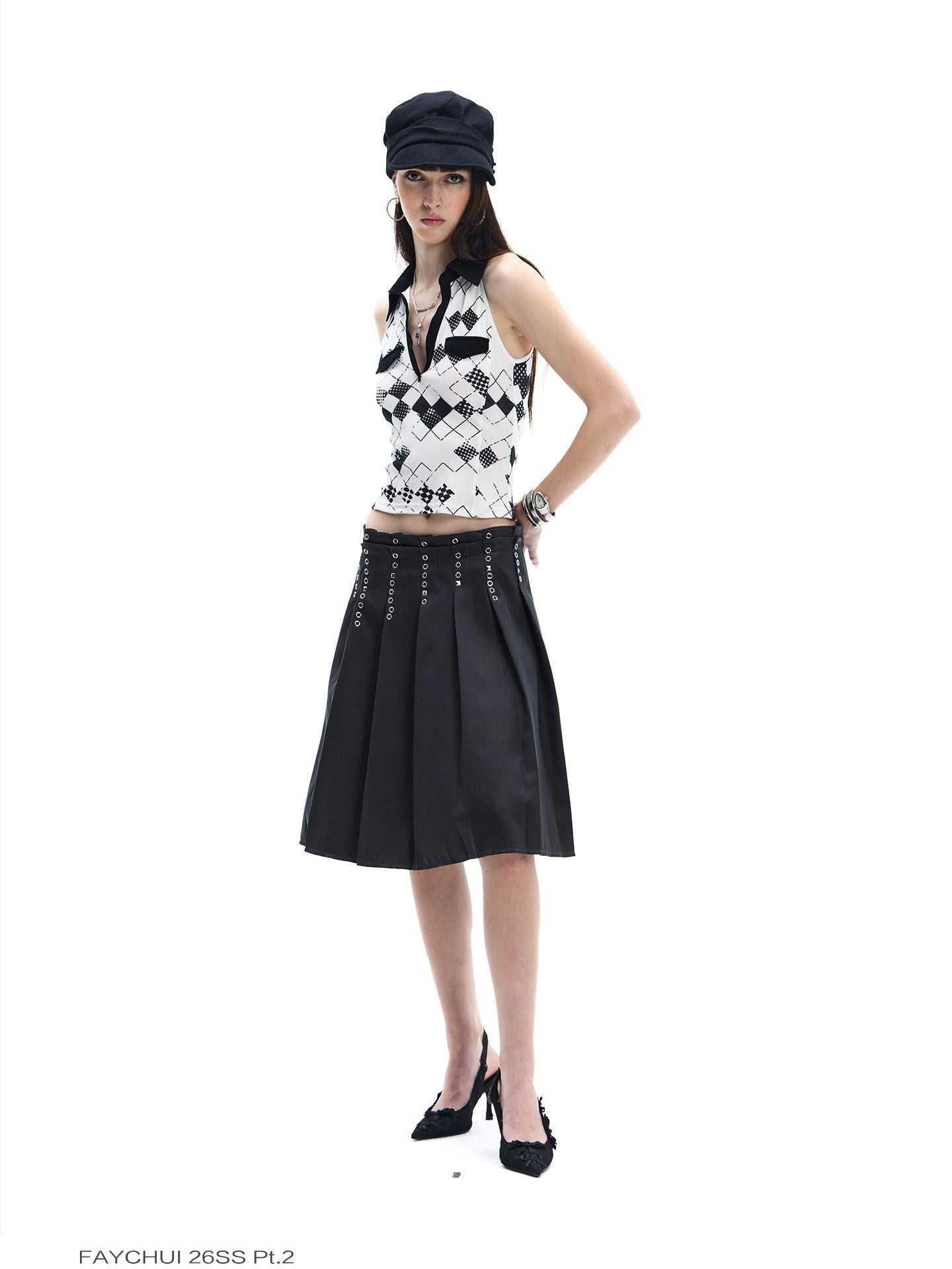 FayChui Polka Dot Heart Diamond Gold Foil Polo Splice Women&