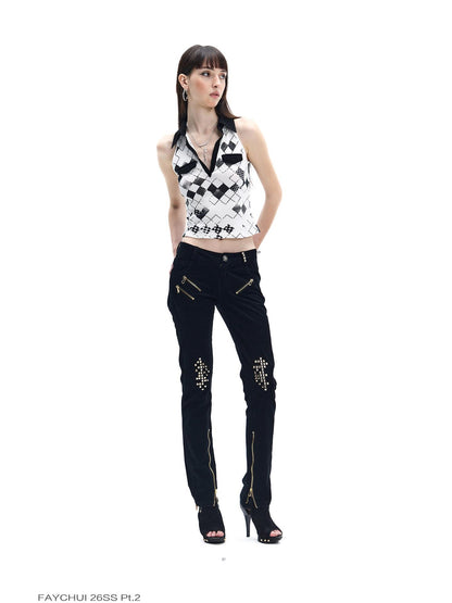 FayChui Polka Dot Heart Diamond Gold Foil Polo Splice Women&