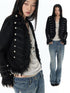 FayChui Punk Palace Fringe Button Embellished Slim Fit Women&