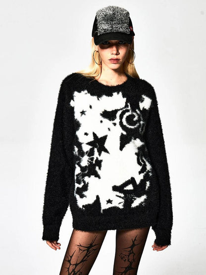 FayChui  Punk Print Oversized Starry Knit Sweater