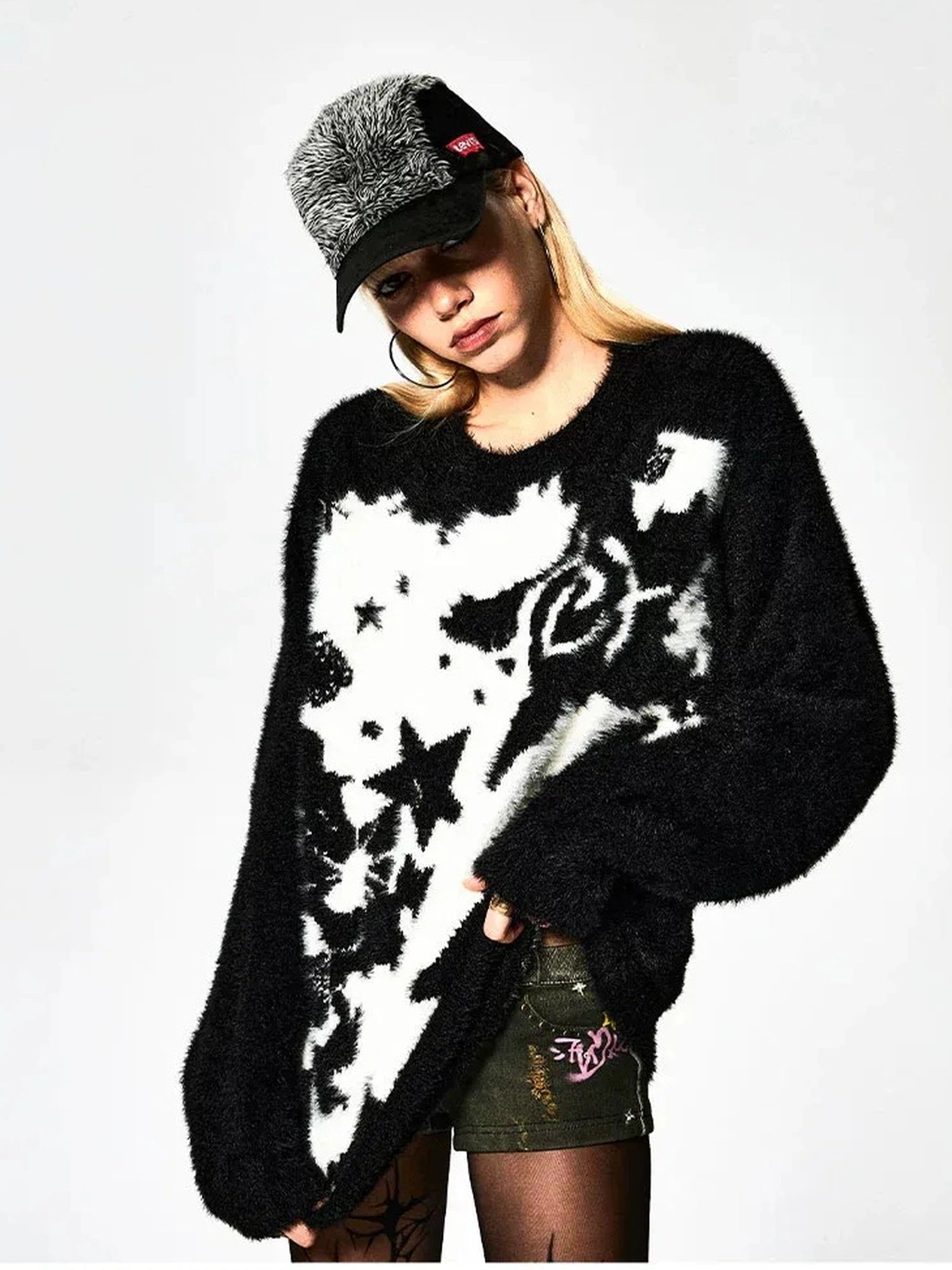 FayChui  Punk Print Oversized Starry Knit Sweater