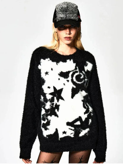 FayChui  Punk Print Oversized Starry Knit Sweater