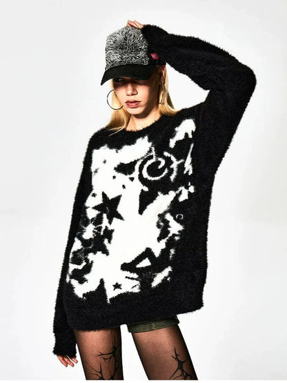 FayChui  Punk Print Oversized Starry Knit Sweater