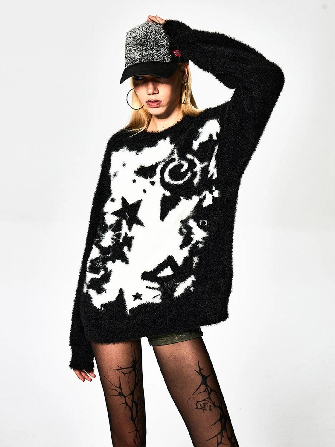 FayChui  Punk Print Oversized Starry Knit Sweater