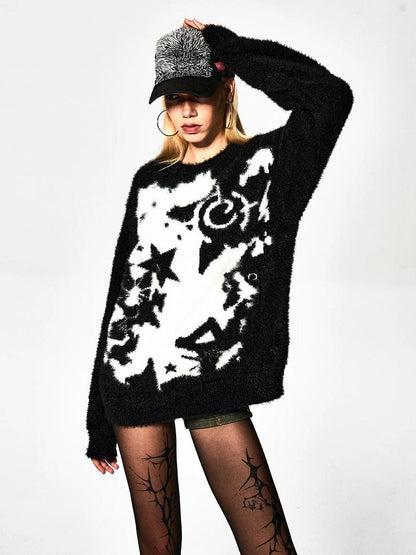FayChui  Punk Print Oversized Starry Knit Sweater