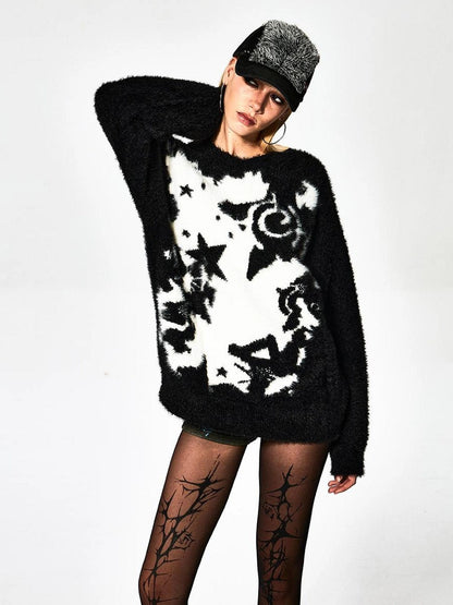 FayChui  Punk Print Oversized Starry Knit Sweater