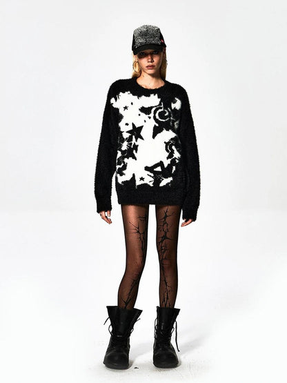 FayChui  Punk Print Oversized Starry Knit Sweater