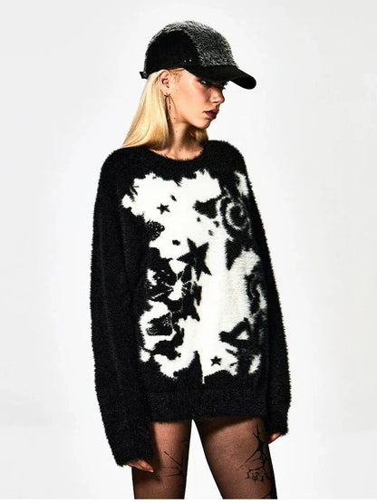 FayChui  Punk Print Oversized Starry Knit Sweater