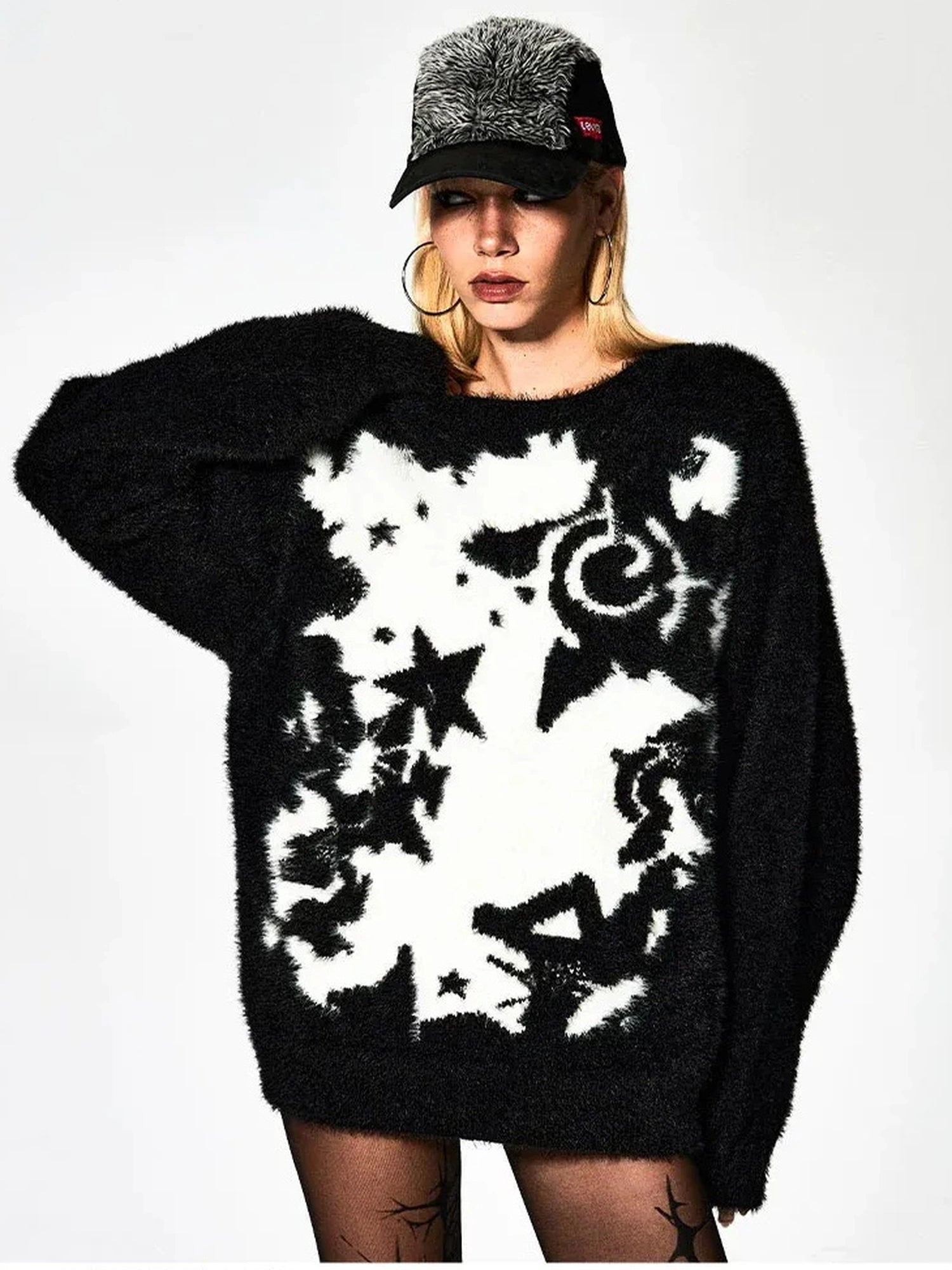 FayChui  Punk Print Oversized Starry Knit Sweater