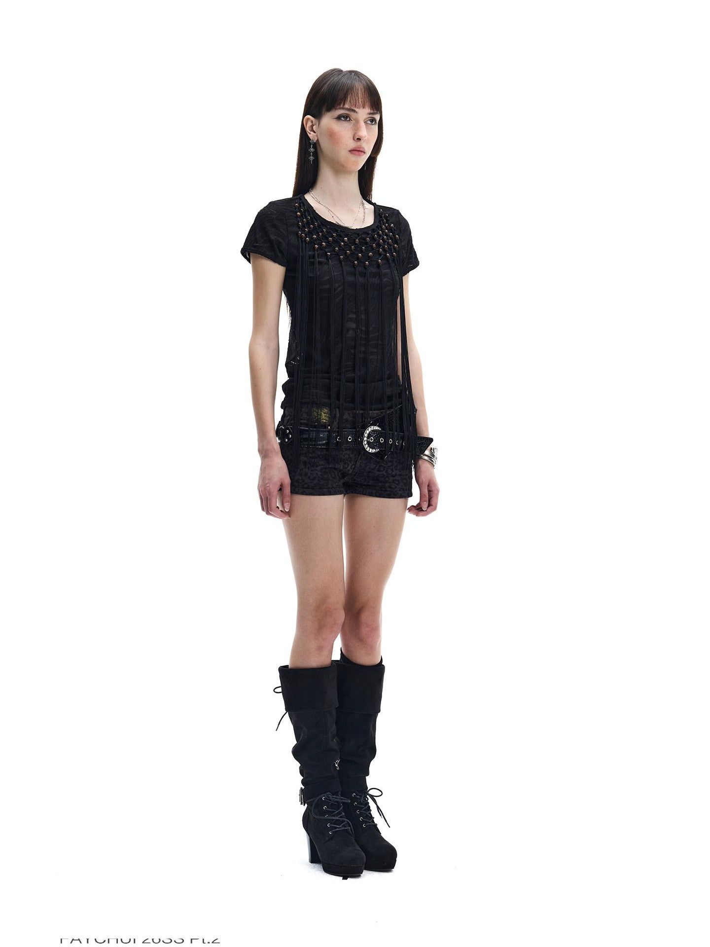 FayChui Punk Wasteland Tassel Beaded Cutout Women&