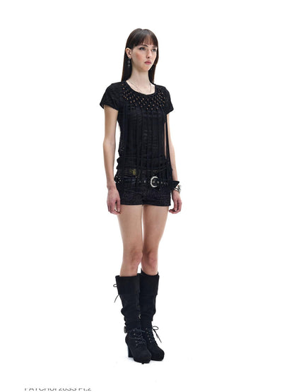 FayChui Punk Wasteland Tassel Beaded Cutout Women&