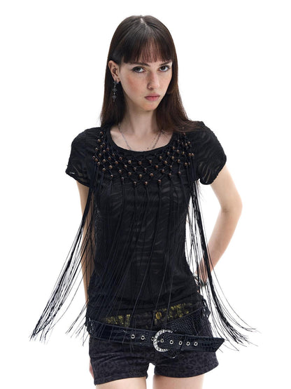 FayChui Punk Wasteland Tassel Beaded Cutout Women&