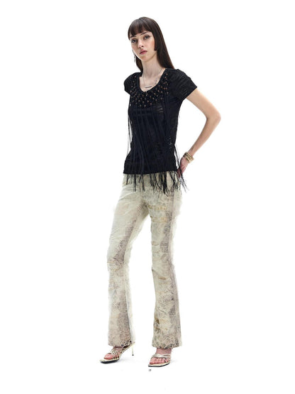 FayChui Punk Wasteland Tassel Beaded Cutout Women&