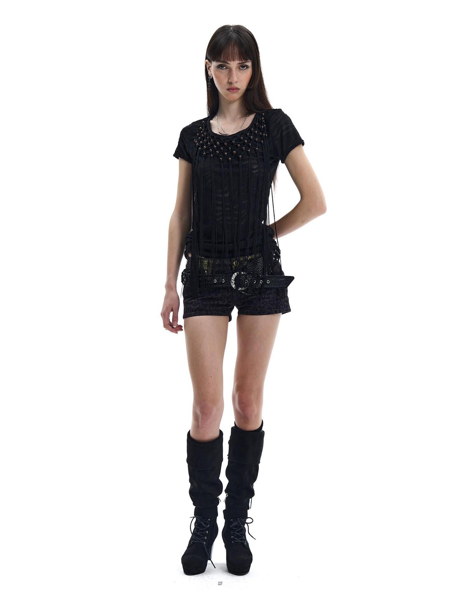 FayChui Punk Wasteland Tassel Beaded Cutout Women&