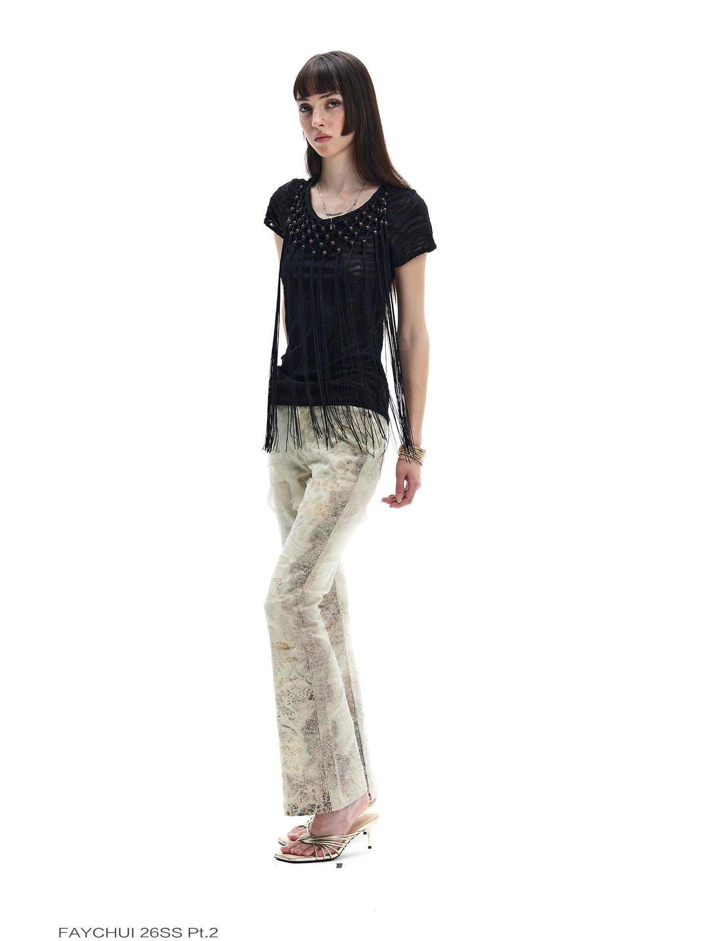 FayChui Punk Wasteland Tassel Beaded Cutout Women&