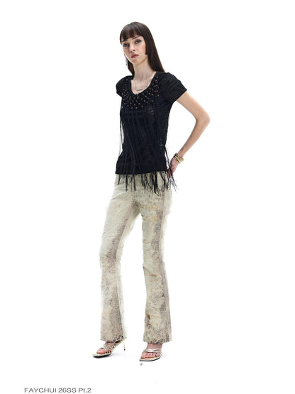 FayChui Punk Wasteland Tassel Beaded Cutout Women&