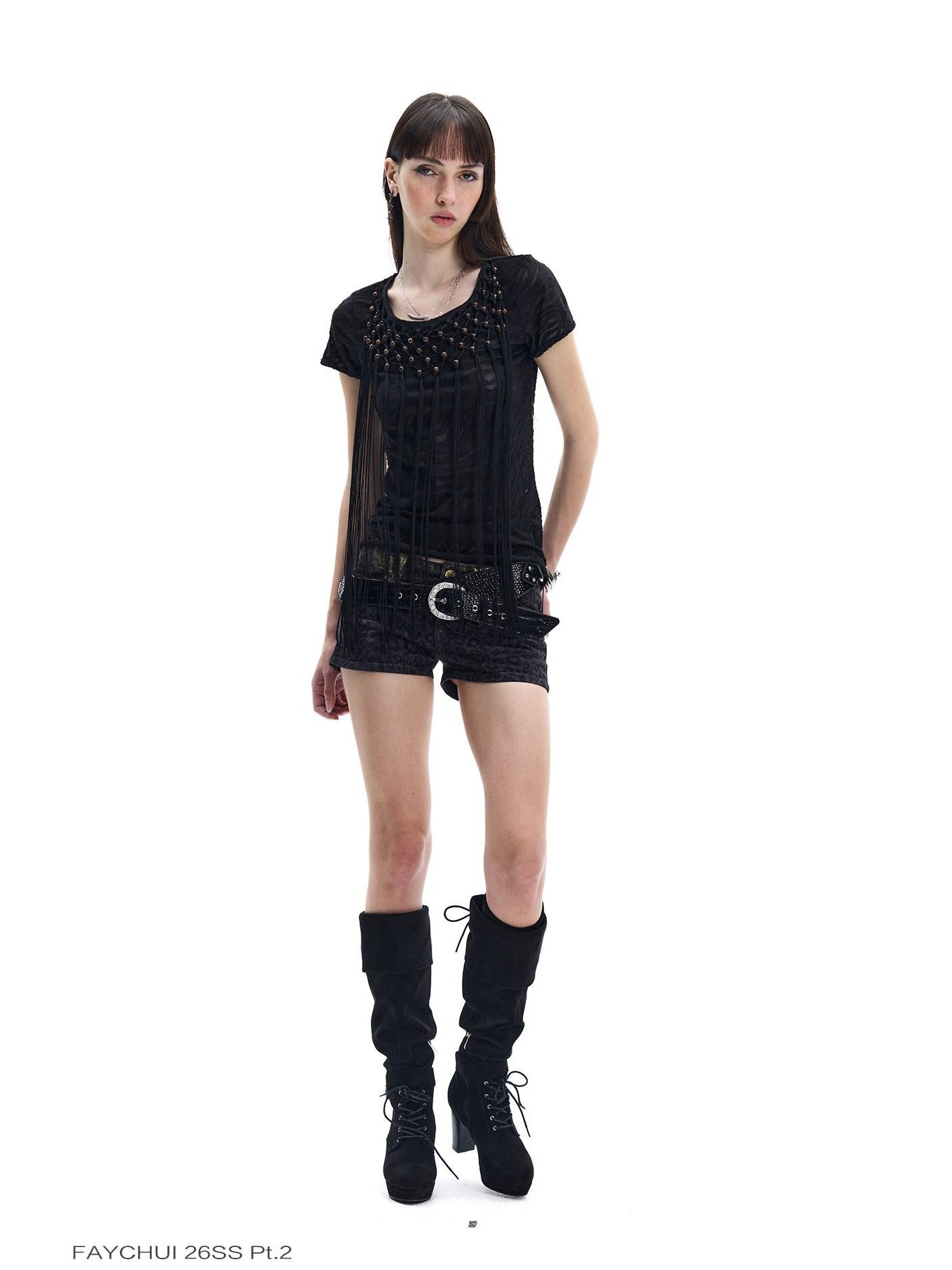 FayChui Punk Wasteland Tassel Beaded Cutout Women&
