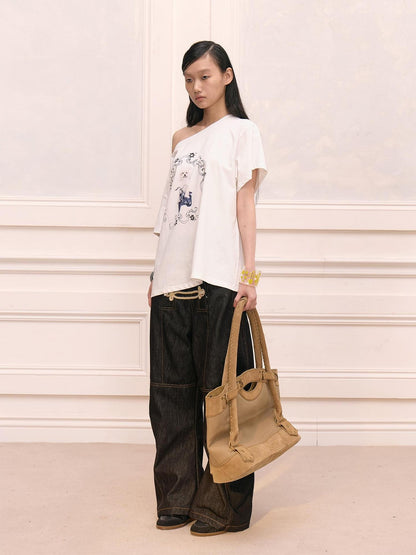 Quirky Dog Riding Print Slouchy Dropped Shoulder Women&