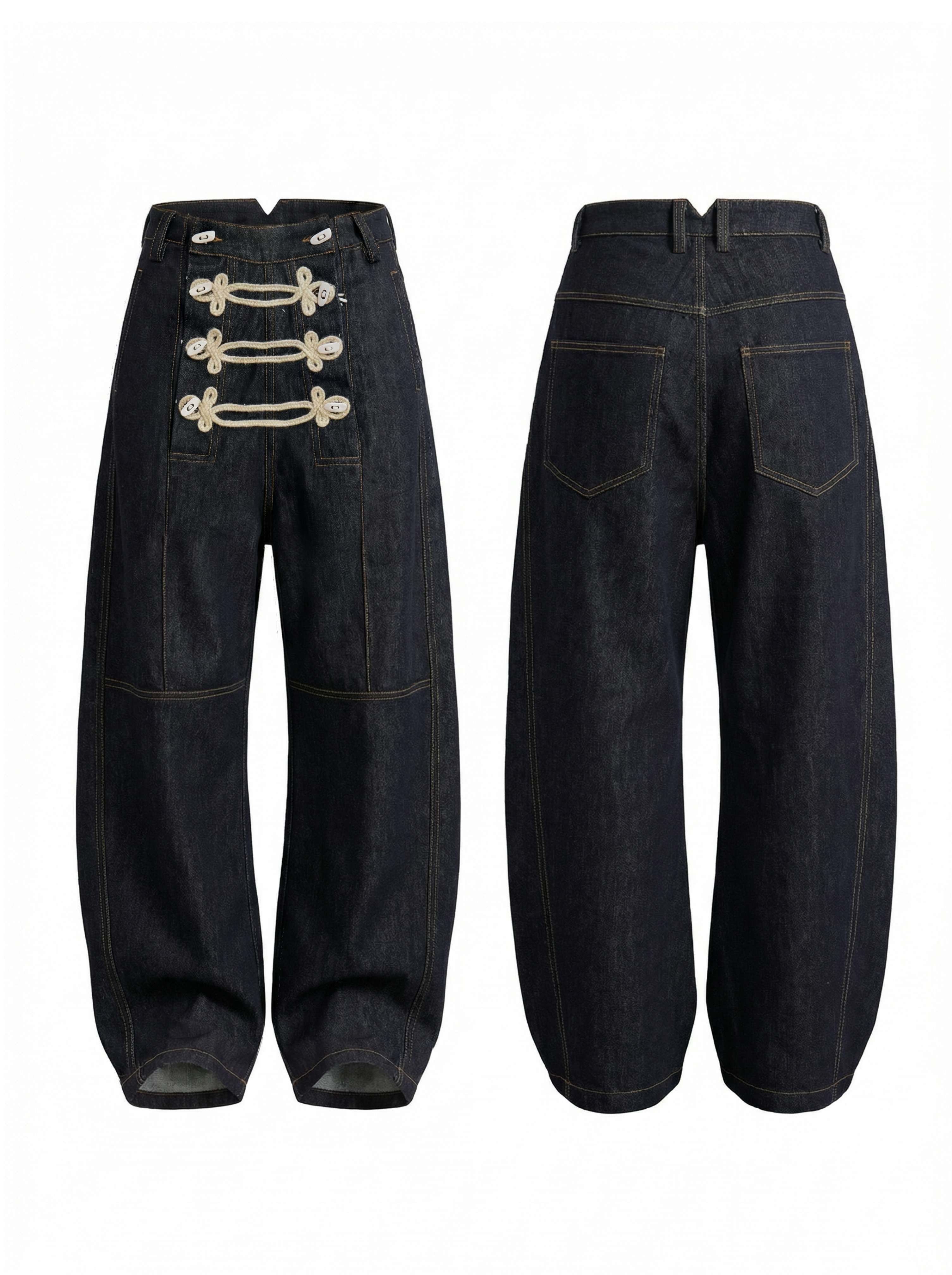 FayChui_Raw_Black_Court_Knot_Placket_Drawstring_Women&