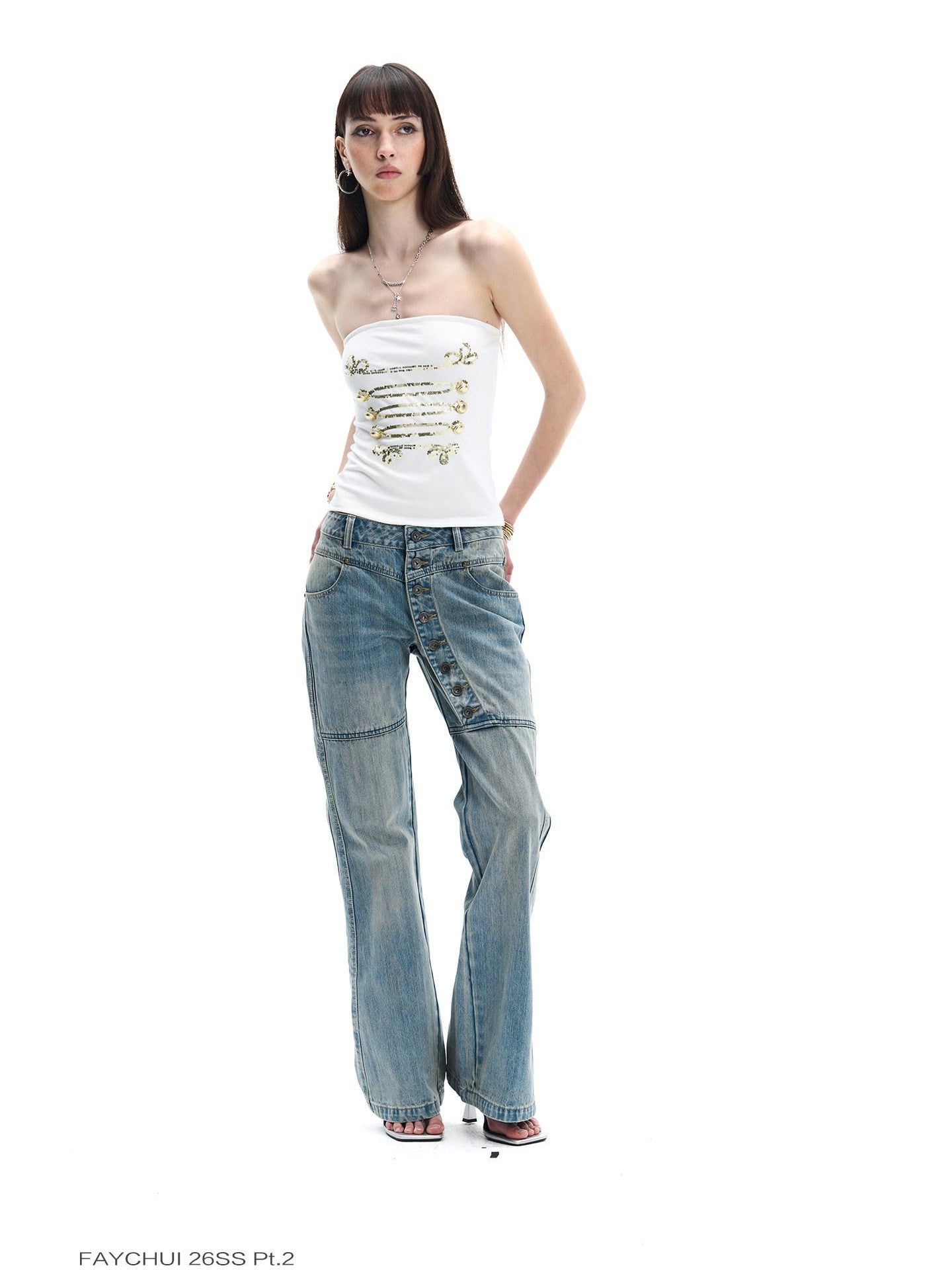 FayChui Regal Rope Knot Sequin Embroidery Slim Fit Women&