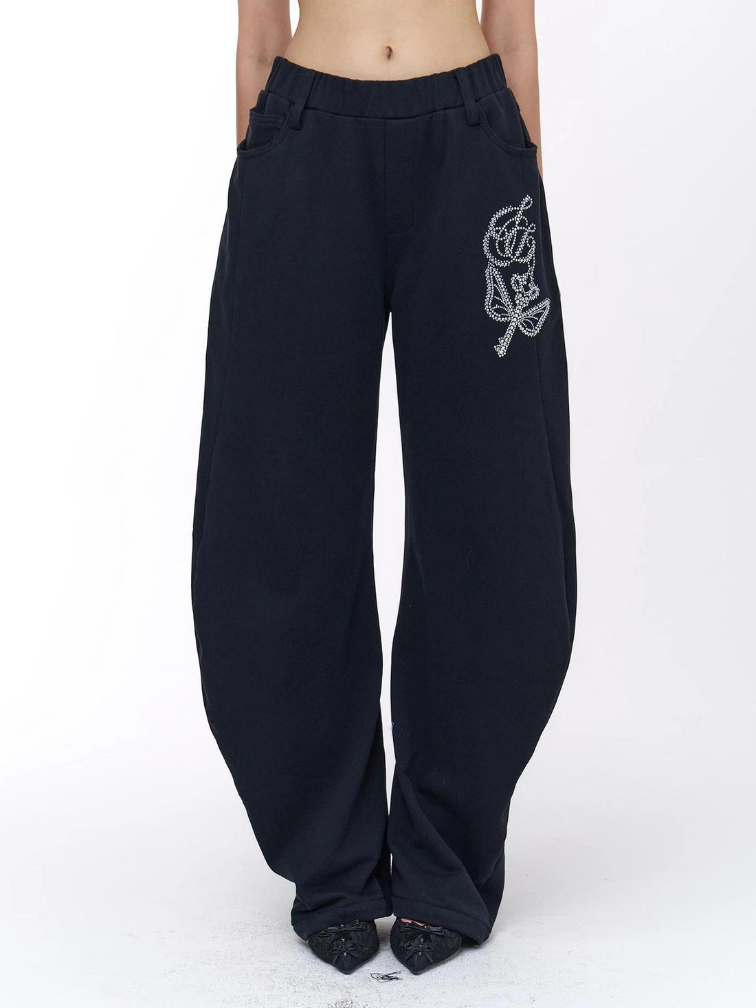 FayChui  Retro Black Diamond Jogger Loose Fit Sports Pants