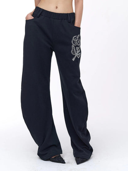 FayChui  Retro Black Diamond Jogger Loose Fit Sports Pants