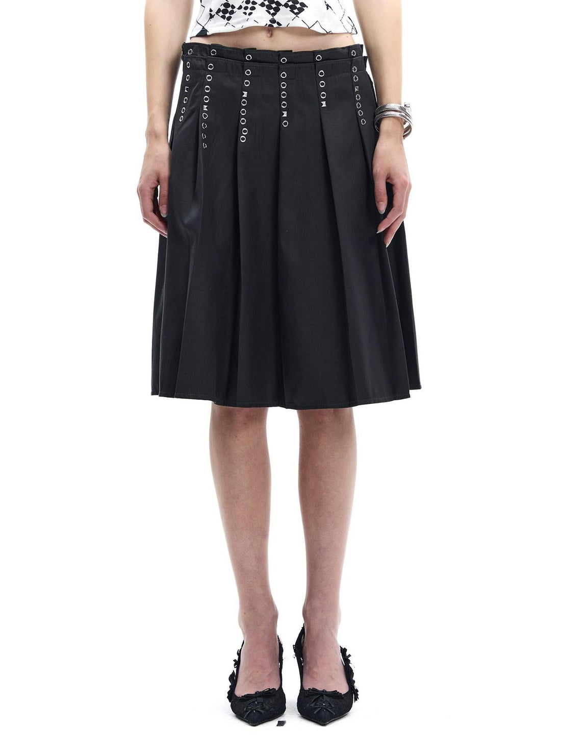 FayChui Retro Metal Rhinestone Dual Waist Aline Women&