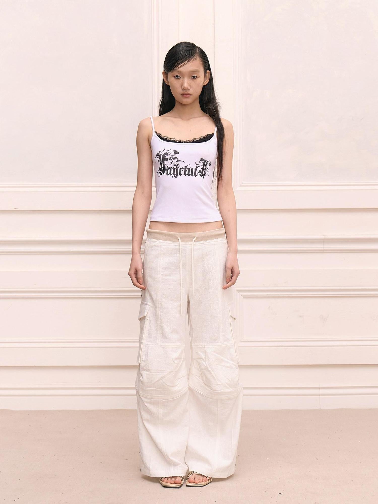 FayChui Retro Street Hotfix Rhinestone Cargo Edgy Women&
