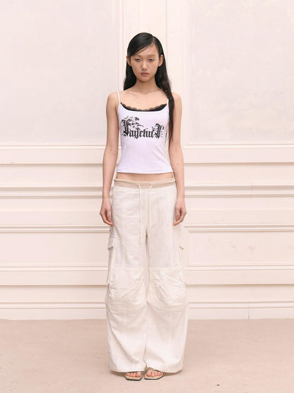 FayChui Retro Street Hotfix Rhinestone Cargo Edgy Women&