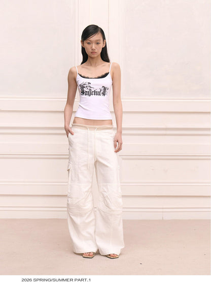 FayChui Retro Street Hotfix Rhinestone Cargo Edgy Women&