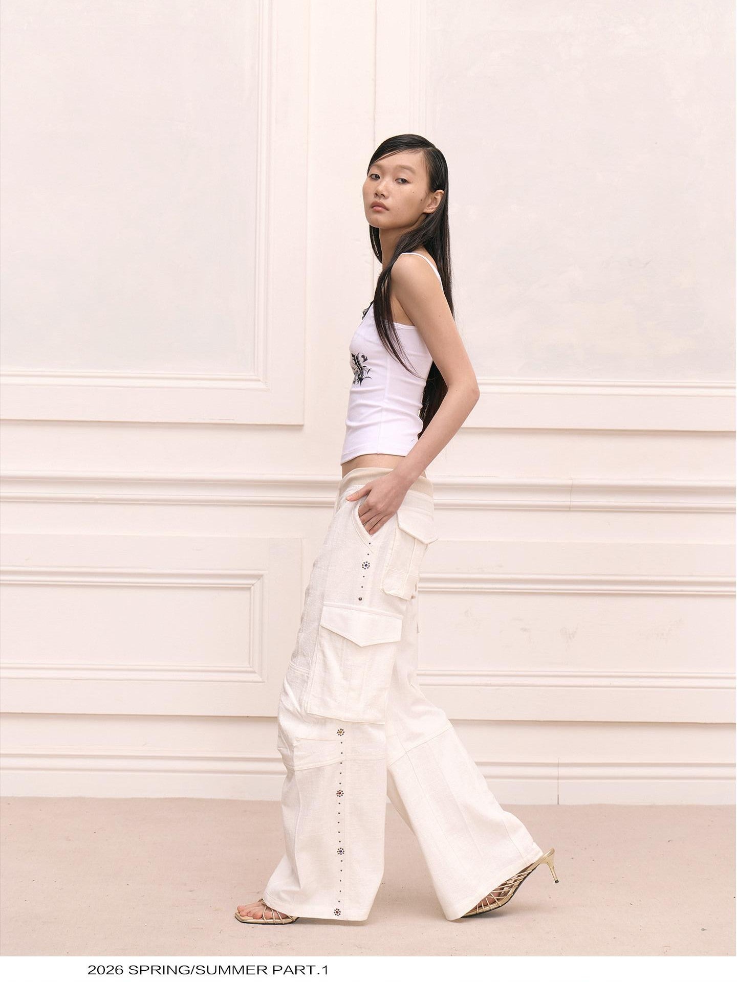 FayChui Retro Street Hotfix Rhinestone Cargo Edgy Women&
