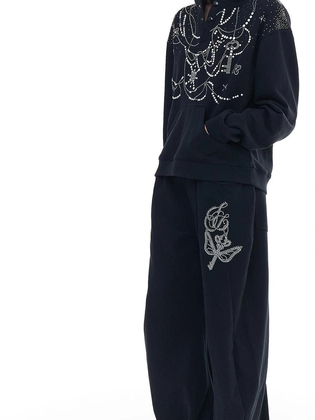 FayChui  Rhinestone Hooded Sweatshirt Jogger Set
