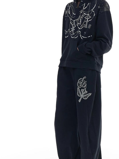 FayChui  Rhinestone Hooded Sweatshirt Jogger Set