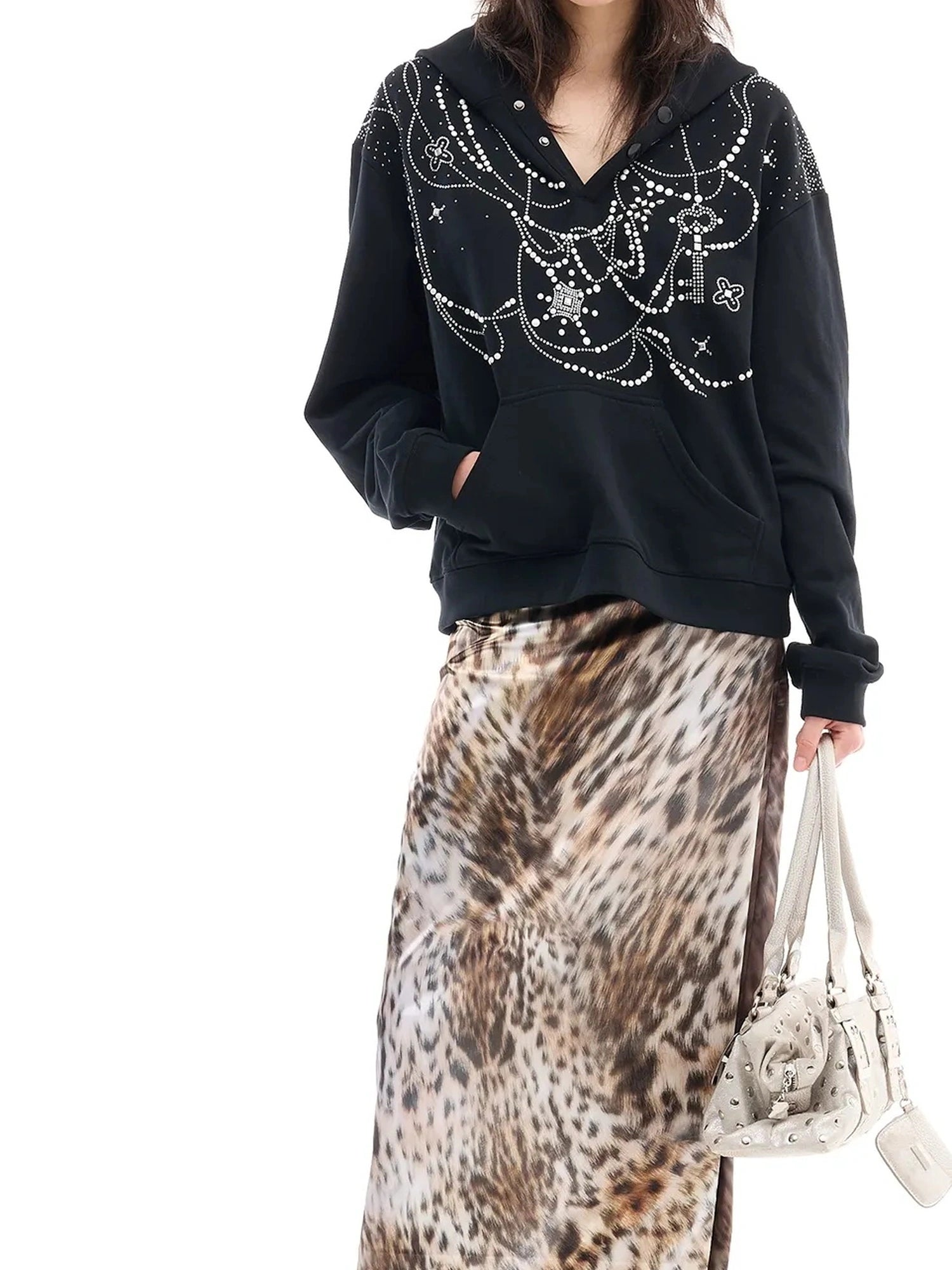FayChui  Rhinestone Hooded Sweatshirt Jogger Set