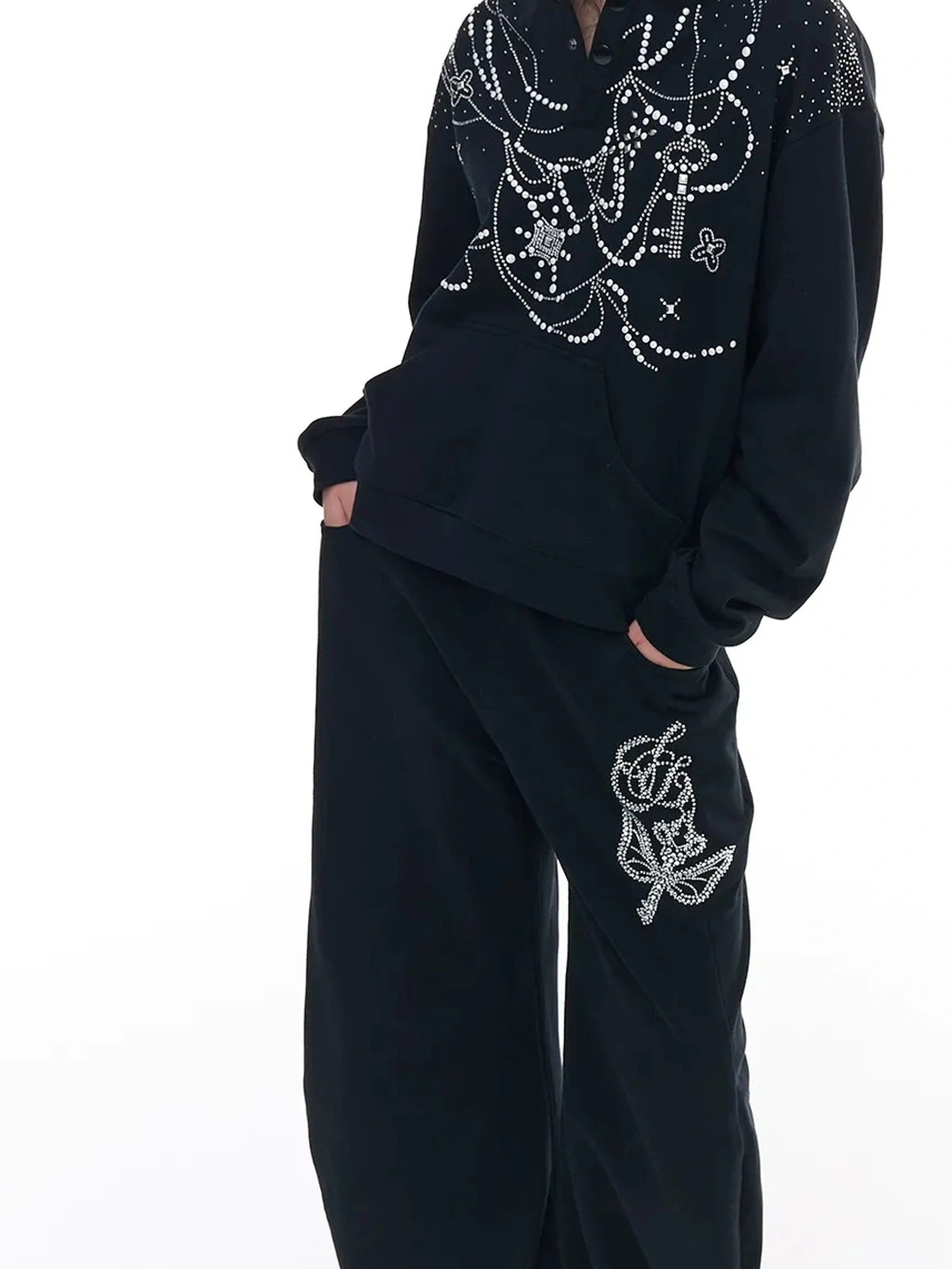 FayChui  Rhinestone Hooded Sweatshirt Jogger Set