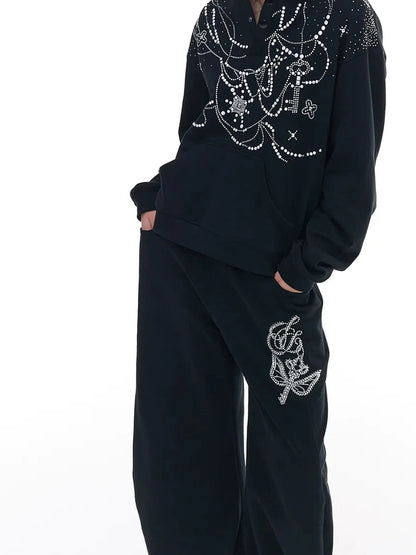 FayChui  Rhinestone Hooded Sweatshirt Jogger Set